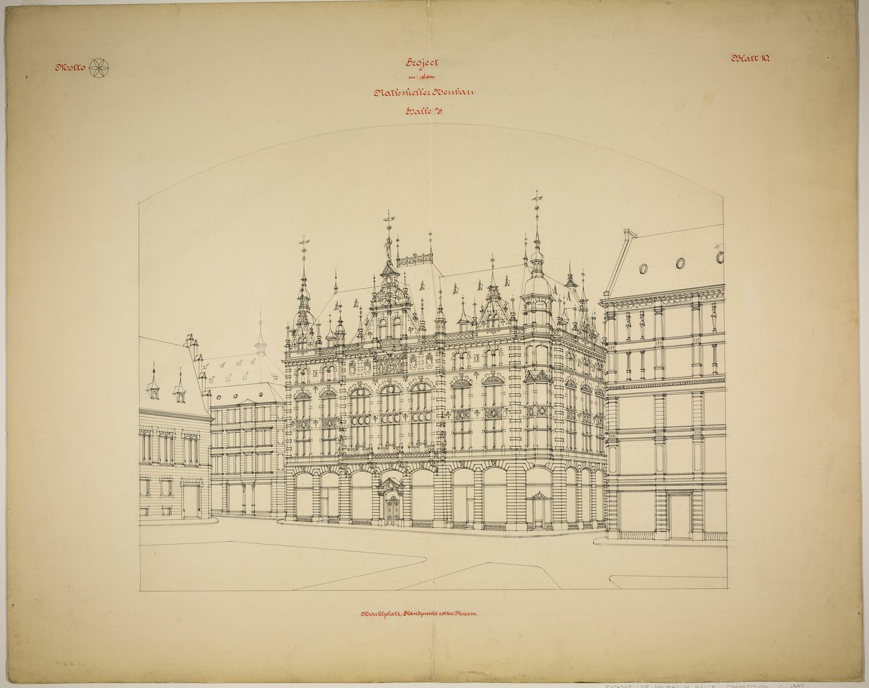 Nová budova Rathskeller, Halle (Saale), Sasko-Anhaltsko, Německo, Perspektiva (nedokončeno) od Peter Joseph Weber