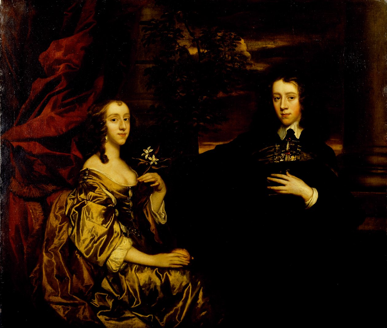 Portrét mladého gentlemana a jeho ženy, cca 1655-58 (olej na plátně) od Peter Lely