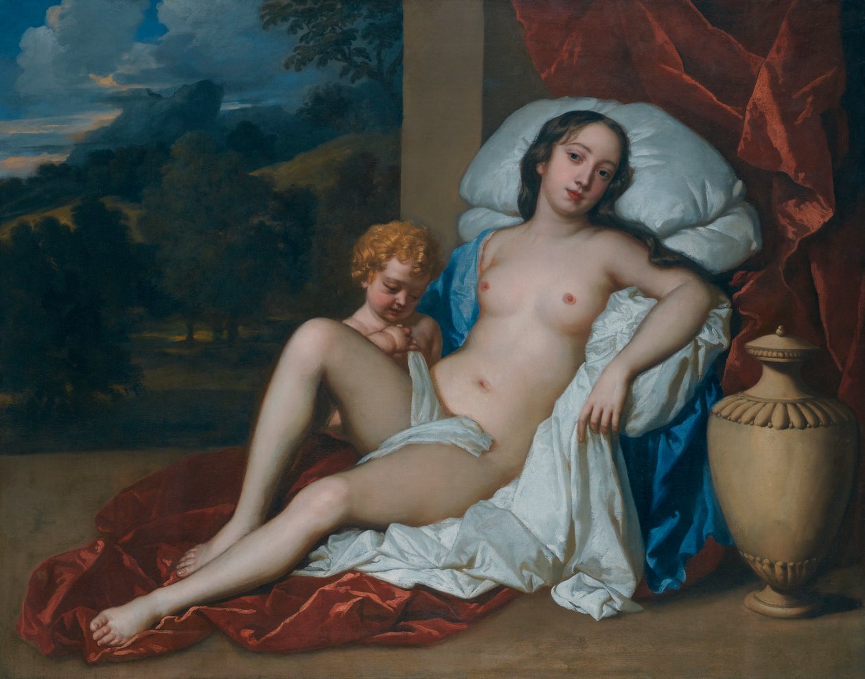 Portrét mladé ženy (buď Barbara Villiers, nebo Nell Gwyn) a dítěte jako Venuše a Amor od Peter Lely