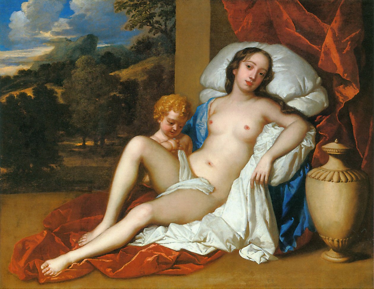 Portrét mladé ženy (buď Barbara Villiers, nebo Nell Gwyn) a dítěte jako Venuše a Amor od Peter Lely
