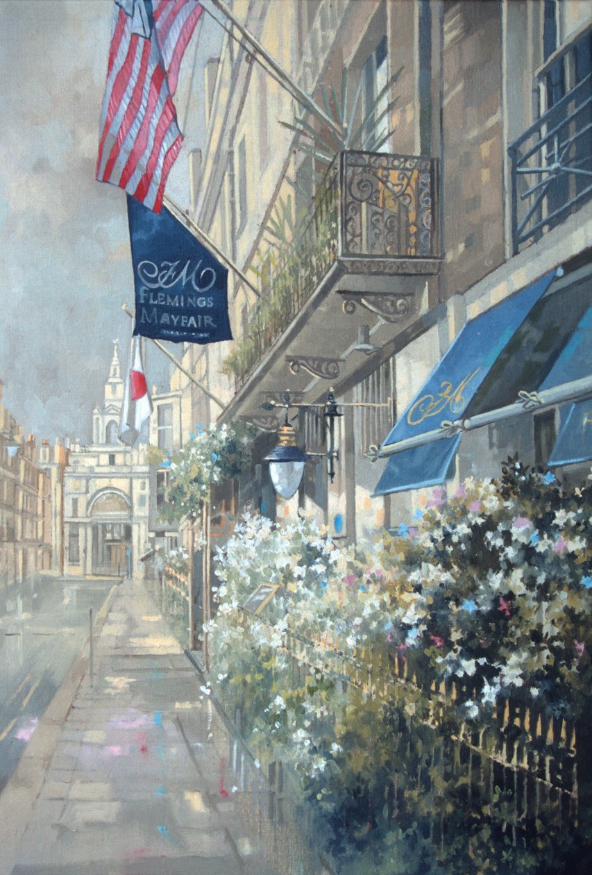 Flemings Hotel, Half Moon Street, Londýn (olej na plátně) od Peter Miller