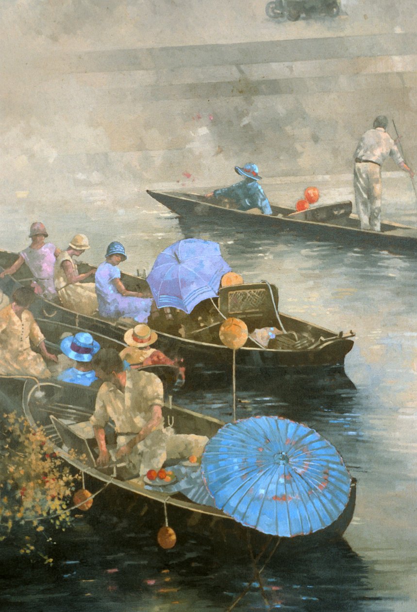 Punts on the Wey at Brooklands (olej na plátně) od Peter Miller