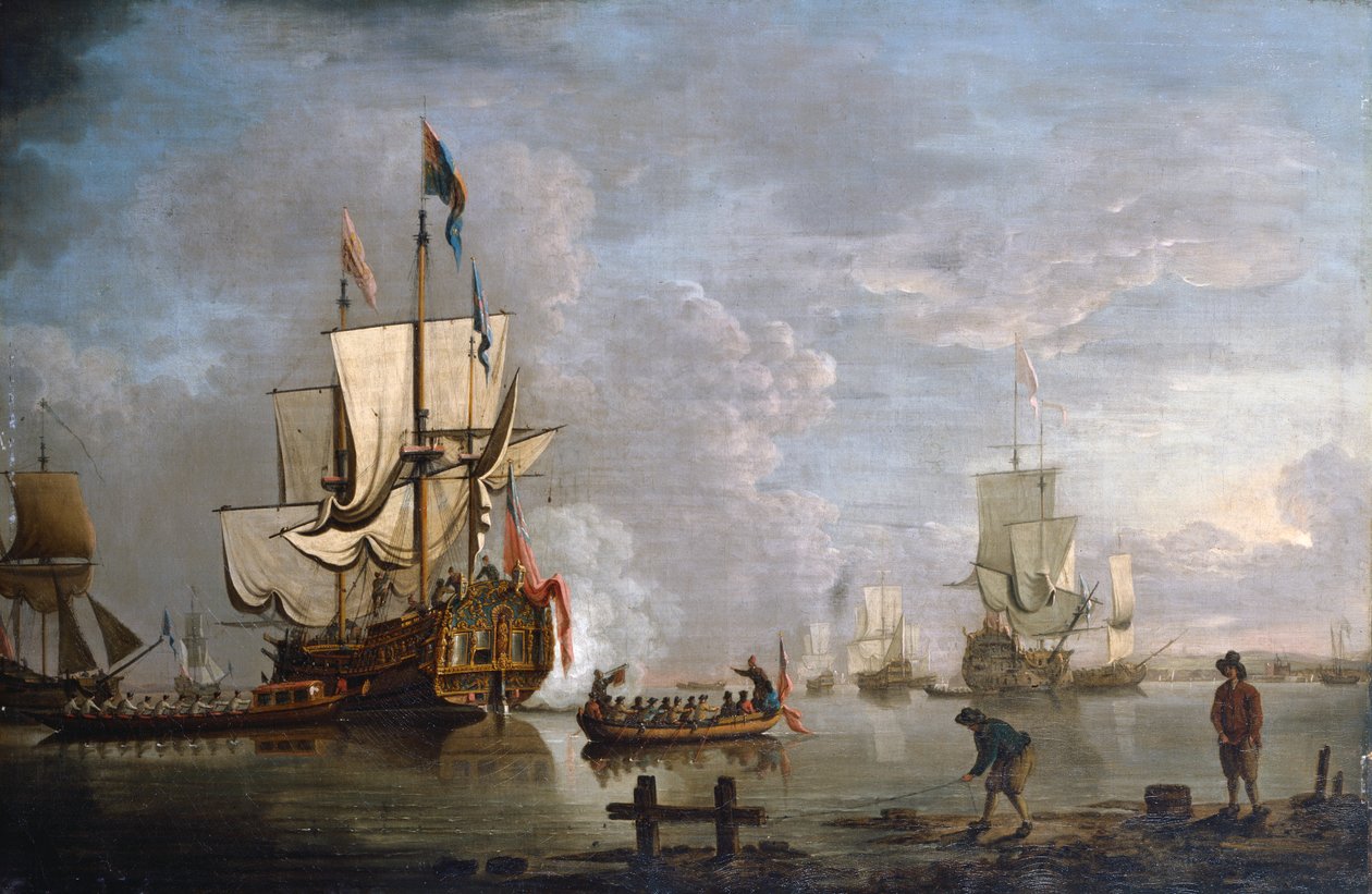 The Morning Gun: HMS Peregrine u Rochesteru (olej na plátně) od Peter Monamy