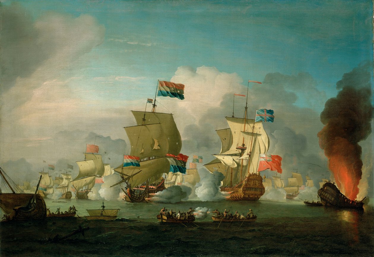 Spálení lodi HMS "Royal James" v bitvě u Solebay, 28. května 1672 od Peter Monamy