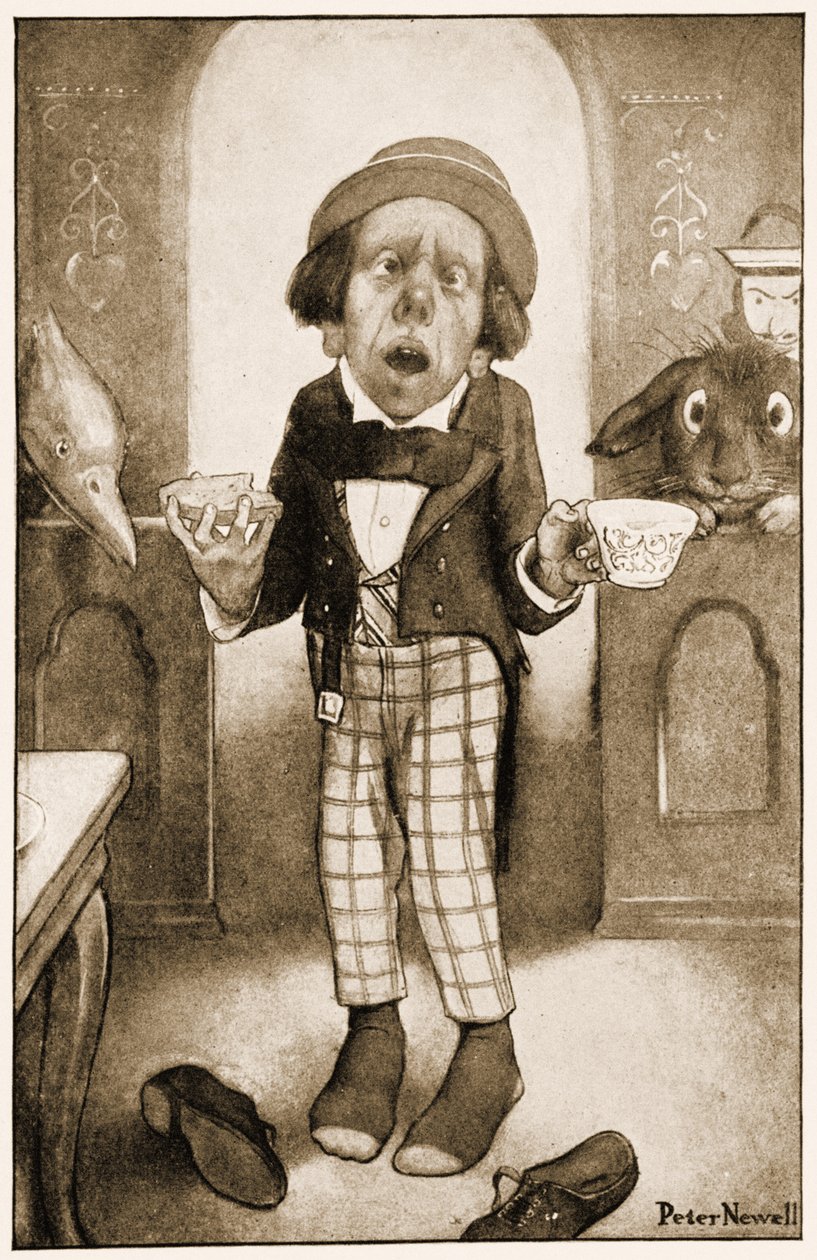 Jsem chudý muž, Vaše Veličenstvo, Kloboučník začal třesoucím se hlasem ilustrace pro Lewise Carrollse Alices Adventures in Wonderland, 1901 od Peter Newell