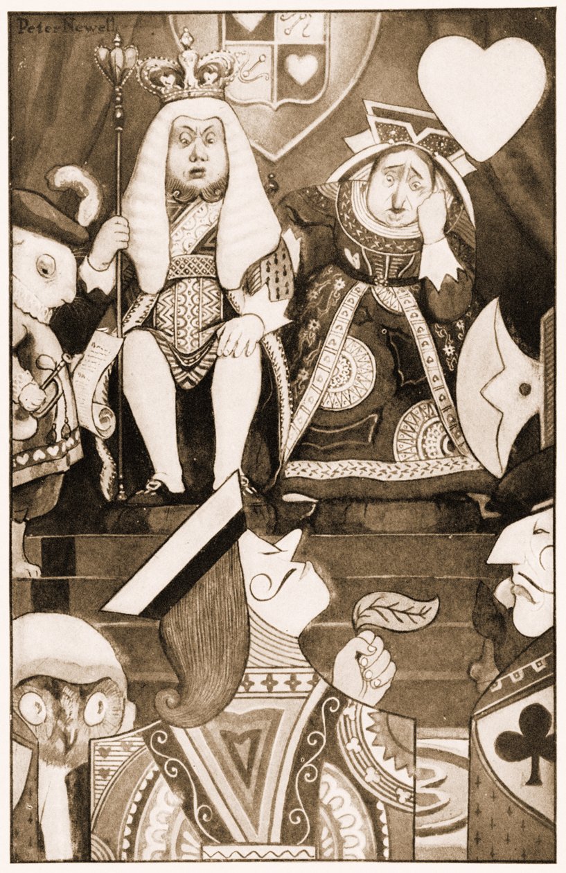 Král a Srdcová královna seděli na svém trůnu, ilustrace pro Lewise Carrollse Alices Adventures in Wonderland, 1901 od Peter Newell