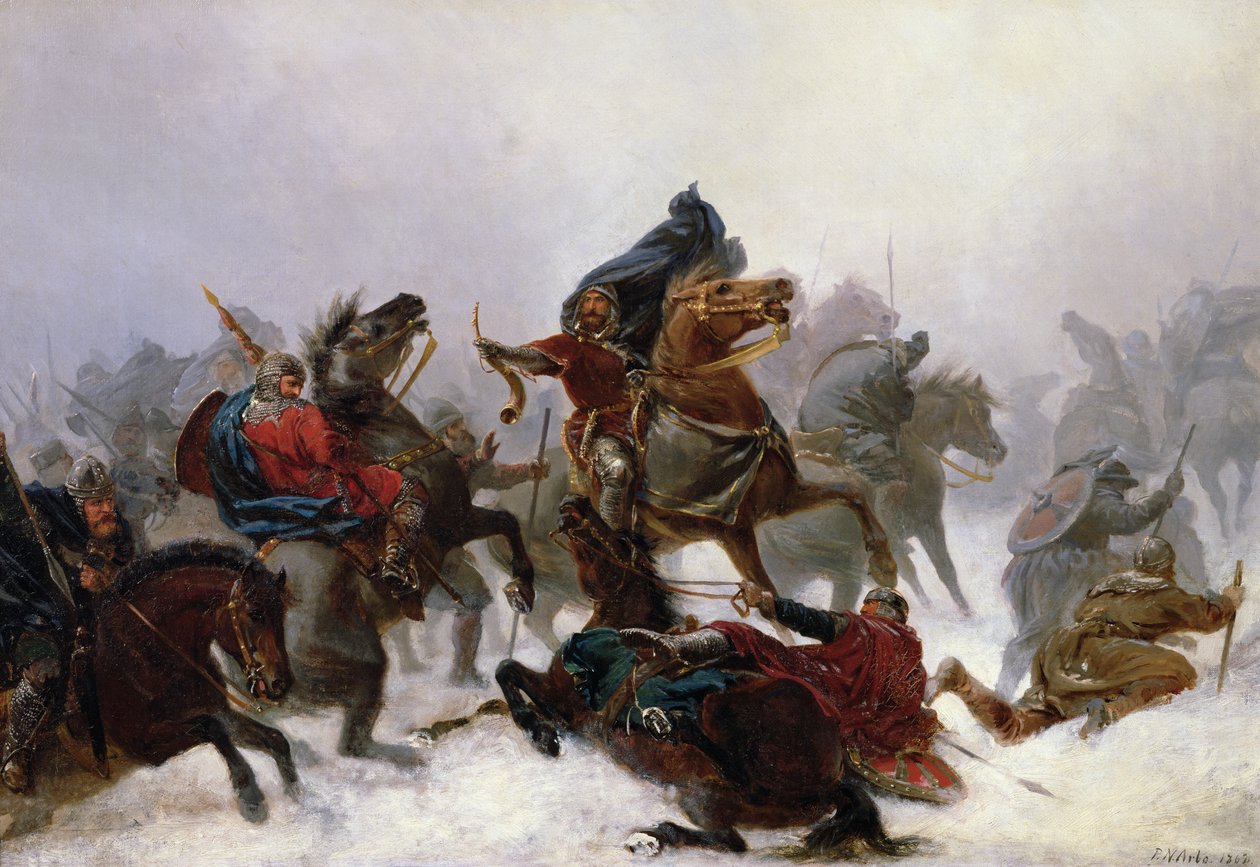 Král Sverre uteče od Peter Nicolai Arbo