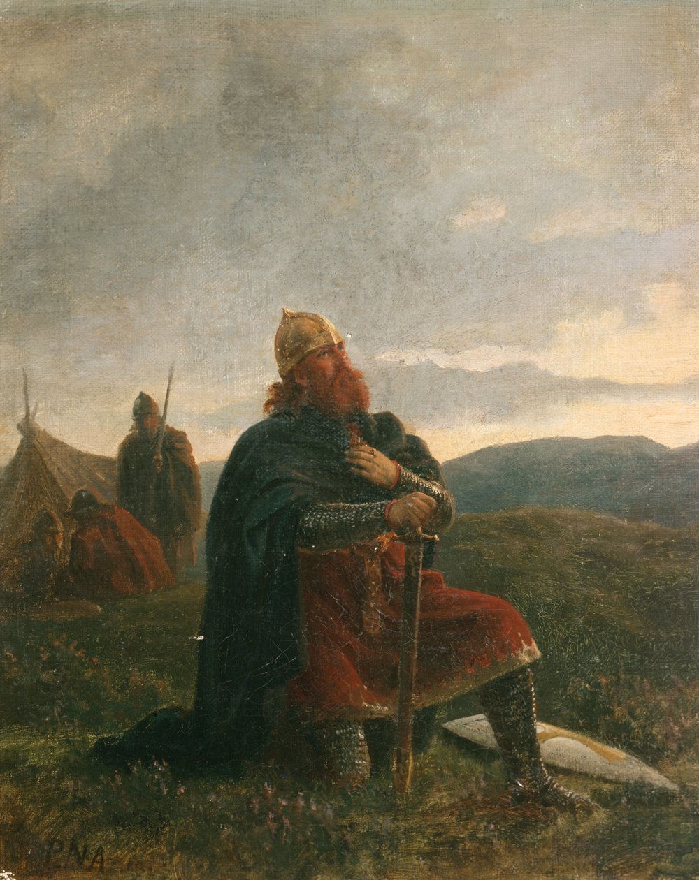 Svatý Olav v modlitbě před bitvou u Stiklestad (olej na plátně) od Peter Nicolai Arbo