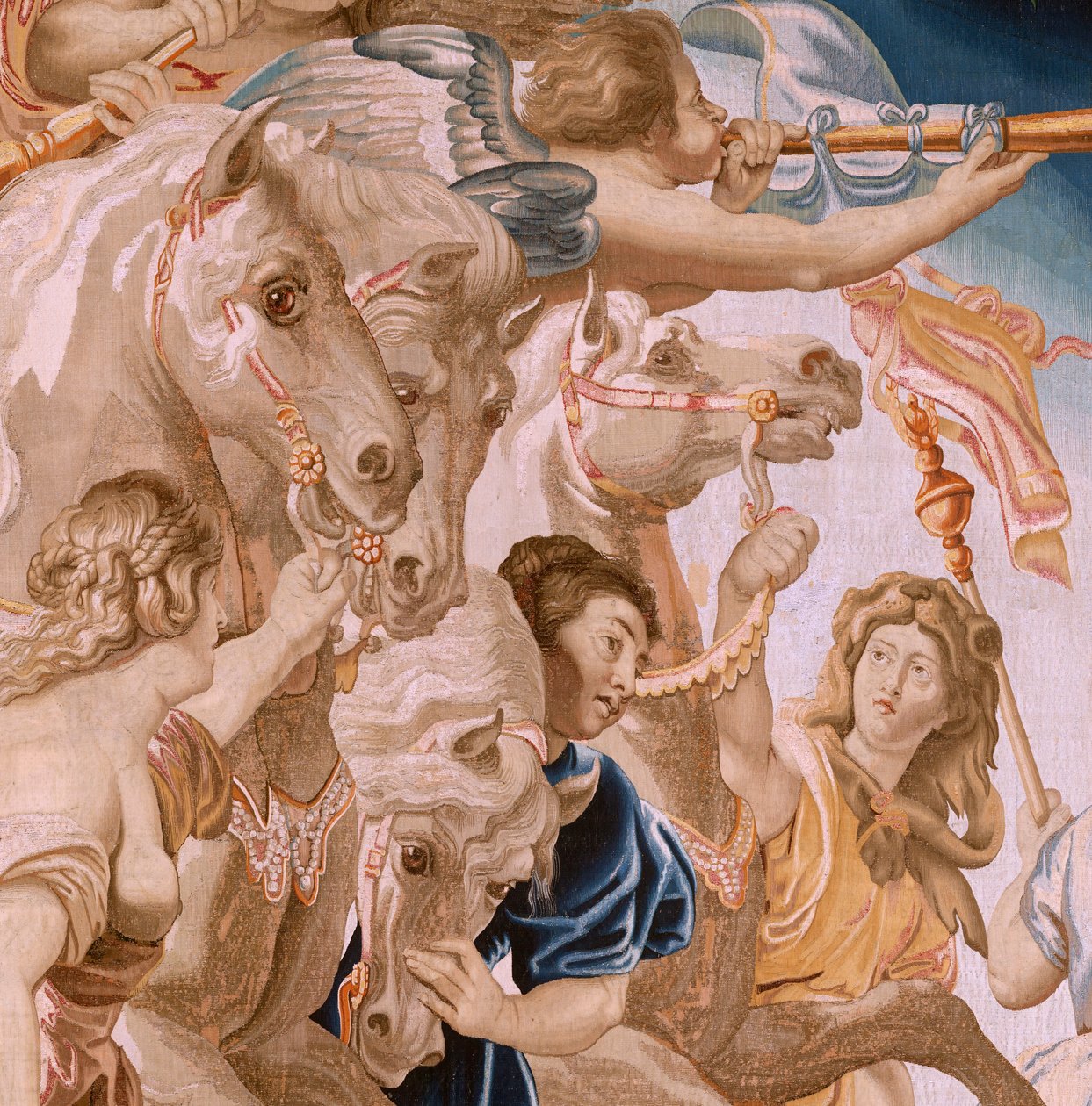 Vlámský gobelín. Seriál Triumf eucharistie. Triumf církve (El Triunfo de la Iglesia). Osmý gobelín v sérii. Model Peter Paul Rubens. 1626-1628. Výroba Jan II Raes, Brusel od Peter Paul (after) Rubens