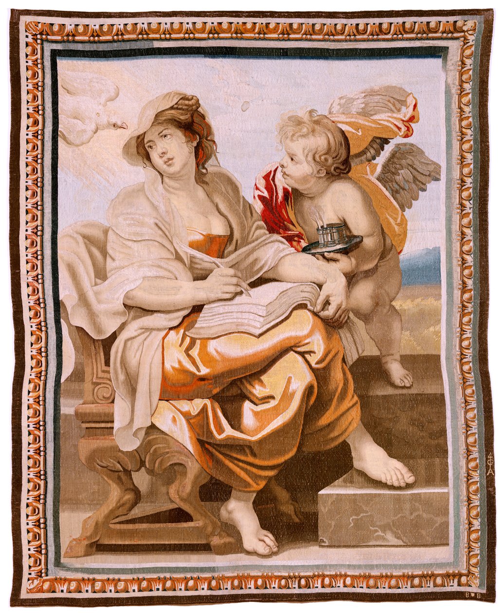 Vlámský gobelín. Seriál Triumf eucharistie. Moudrost je inspirována Duchem svatým (La Sabiduría inspirada por el Espíritu Santo). Devatenáctá tapisérie v sérii. Model Peter Paul Rubens. 1626-1628. Výroba Jacob II Geubels, Brusel od Peter Paul (after) Rubens
