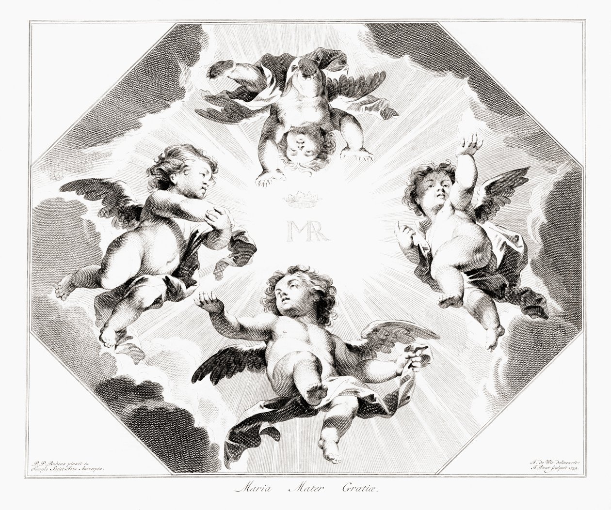 Čtyři dětští andělé oslavující Pannu Marii. od Peter Paul (after) Rubens