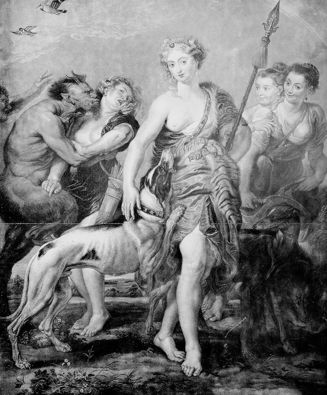 Bohyně Diana a její doprovod, překvapeni démonem Satyrem od Peter Paul (after) Rubens