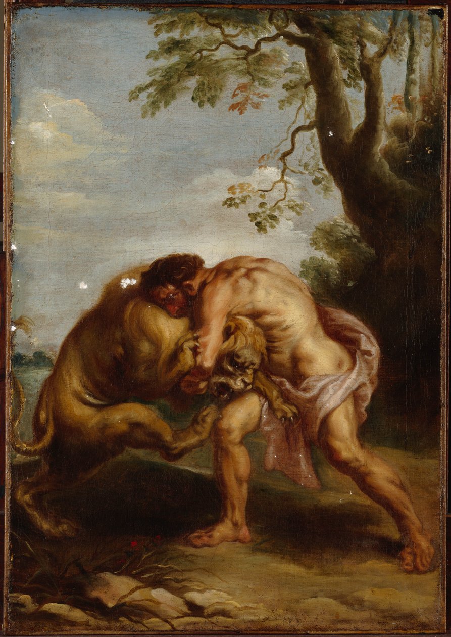 Herkules a Nemejský lev (olej na plátně) od Peter Paul (after) Rubens