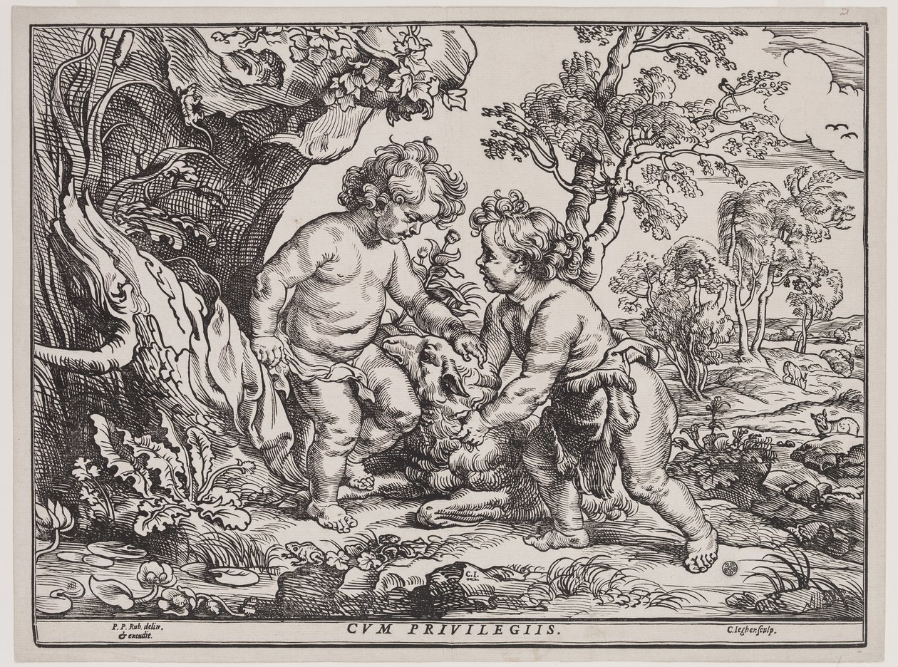 Jezulátko a svatý Jan si hraje s beránkem, rytina Christoffela Jeghera (1596-1653), po roce 1632 (dřevořez) od Peter Paul (after) Rubens