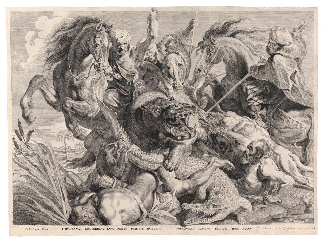 Lov hrocha a krokodýla (rytina) od Peter Paul (after) Rubens
