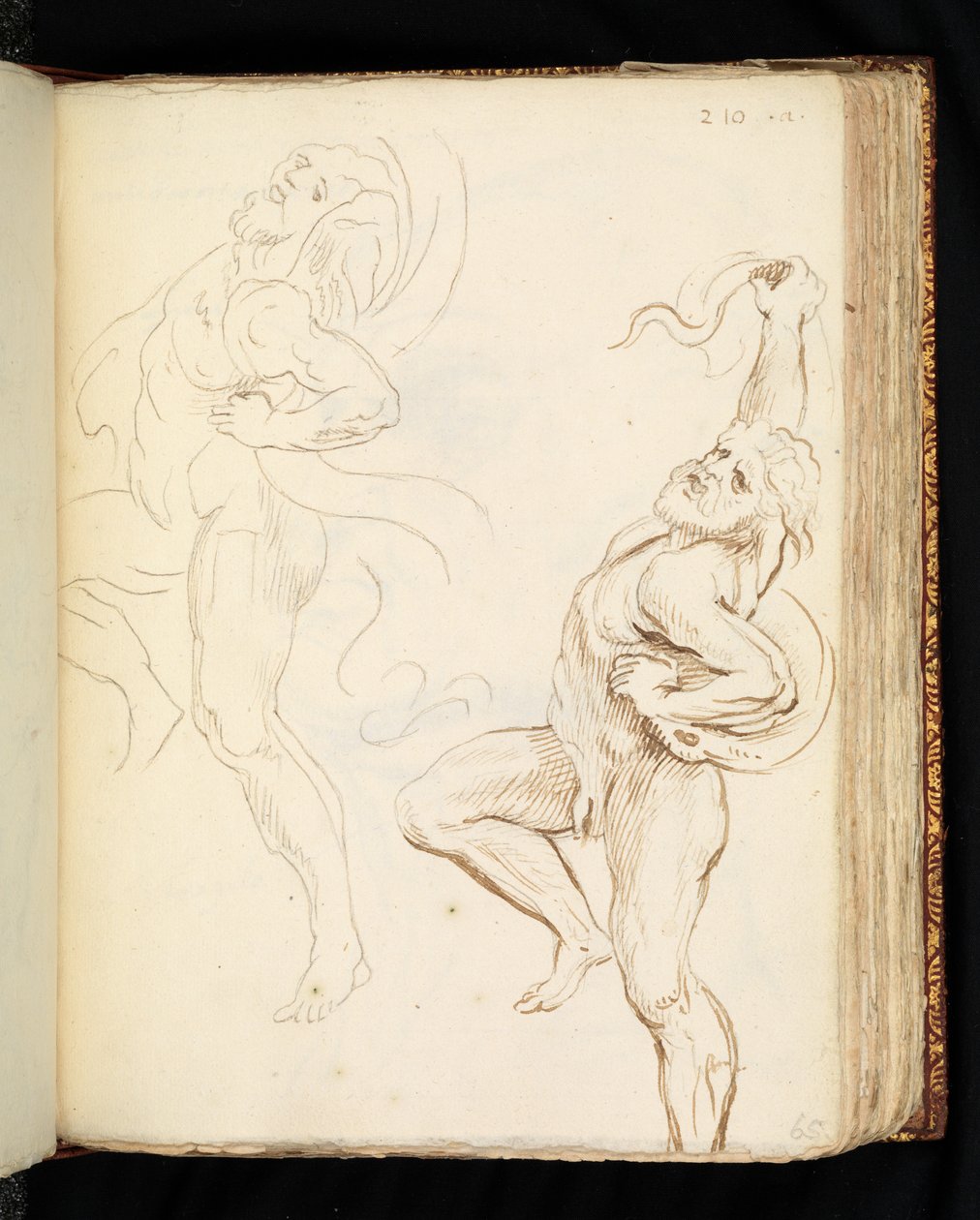 Dvě studie Laocoonu, jedna s hady přeměněnými na závěsy (grafit, pero a hnědý inkoust na potištěném papíře) od Peter Paul (after) Rubens