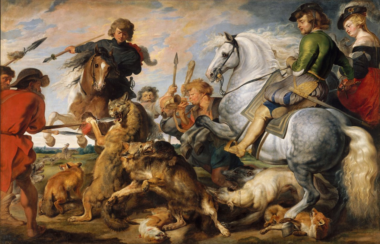 Lov na vlka a lišku, kolem 1616 (olej na plátně) od Peter Paul (and studio) Rubens