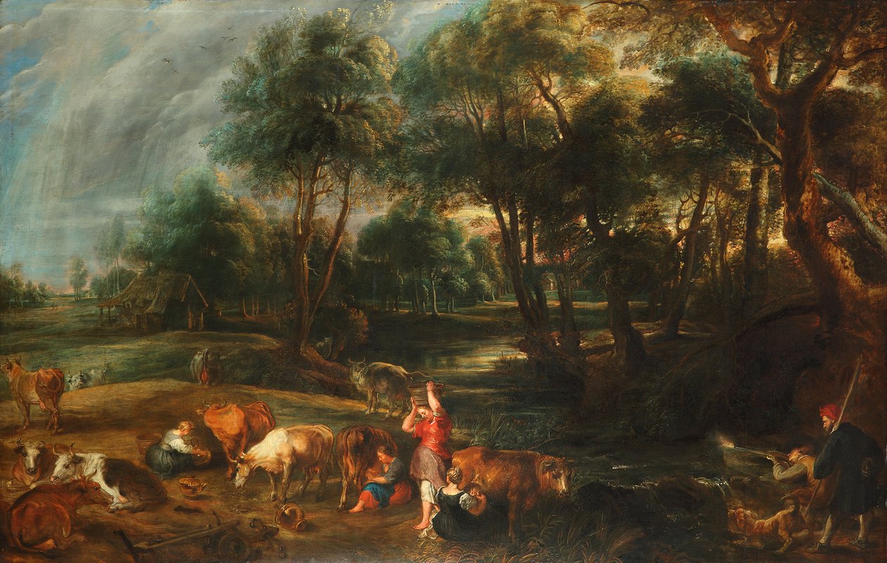 Krajina s krávami a lovci kachen od Peter Paul Rubens
