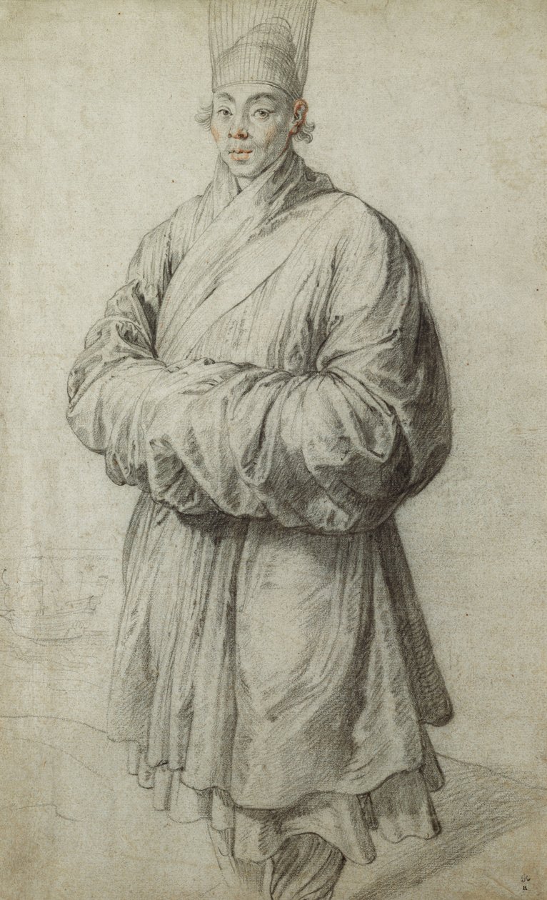 Muž v korejském kostýmu, na sobě průhlednou čelenku z koňských žíní, téměř po celé délce, loď vlevo, od Peter Paul Rubens
