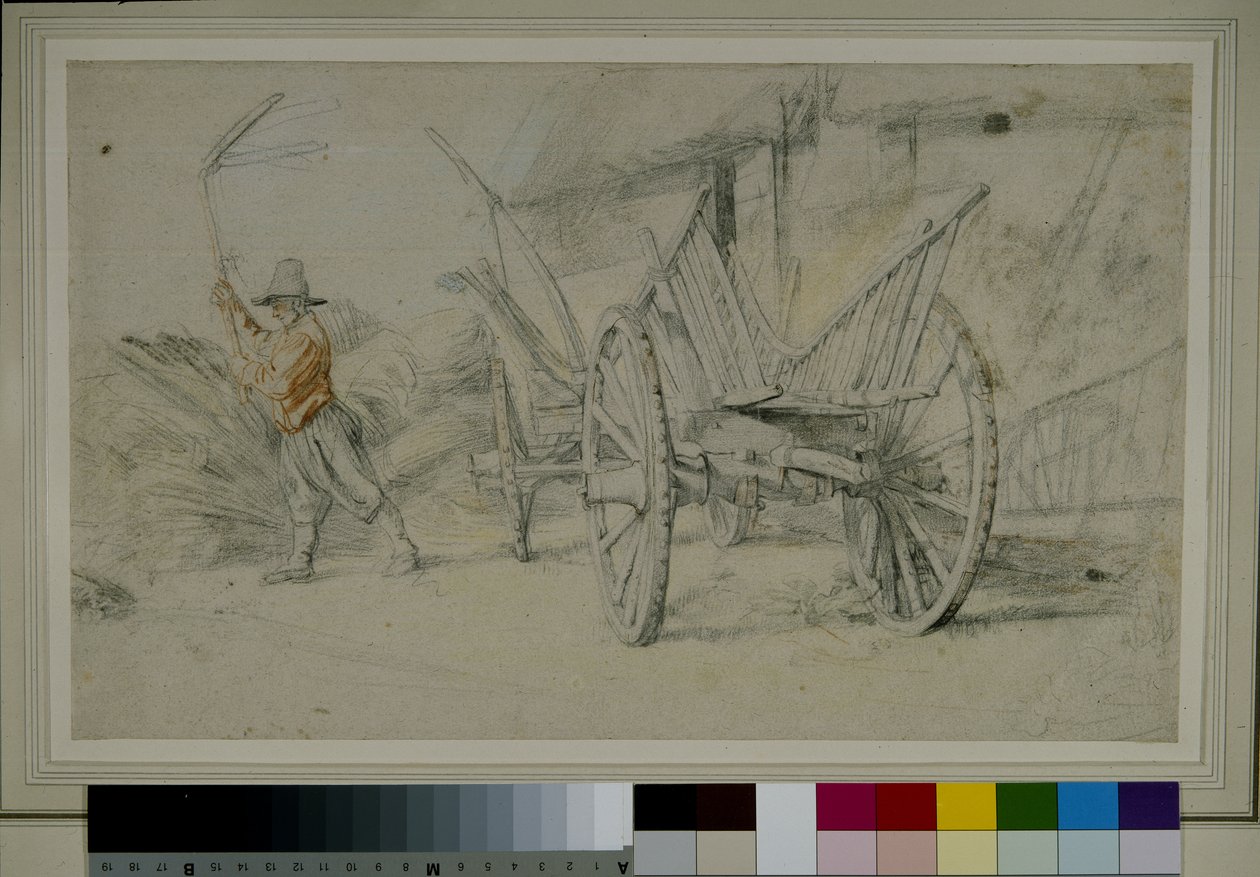 Muž mlátící vedle vozu, hospodářské budovy vzadu od Peter Paul Rubens