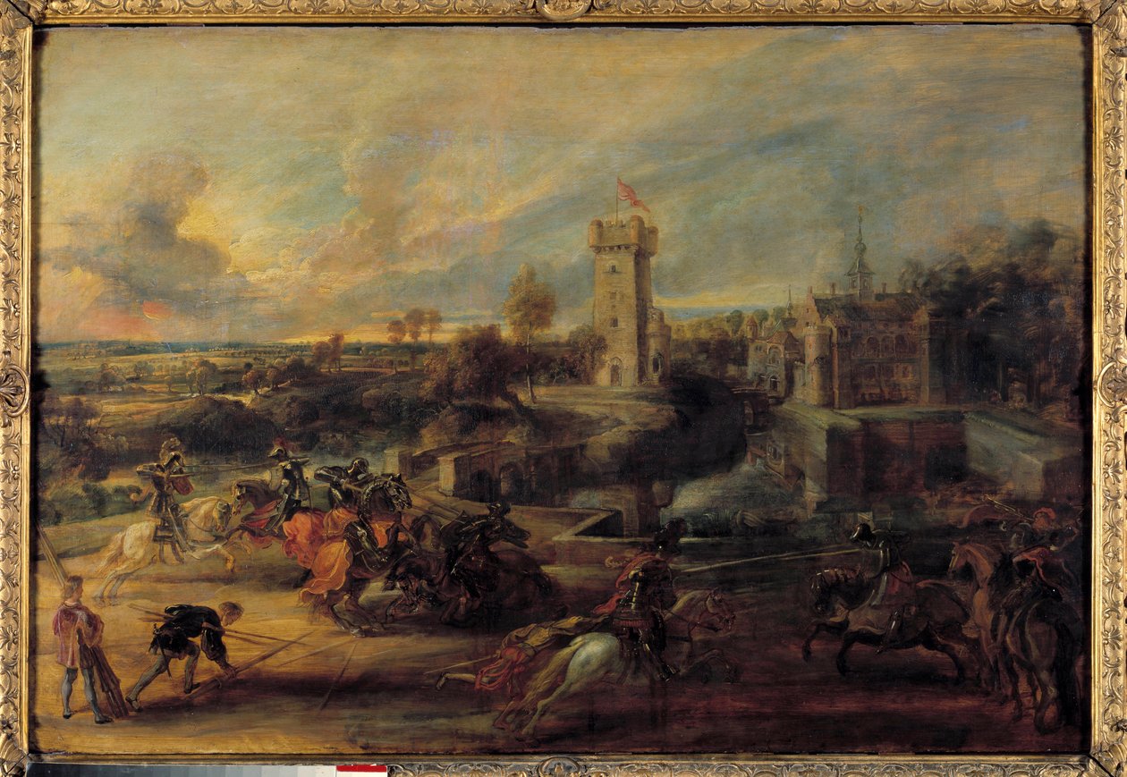Turnaj poblíž boxů hradu Steen (středověk). Vlámský obraz od Pierra Paula (Pierre-Paul) Rubense (nebo Peter Paul nebo Petrus Paulus) (1577-1640) od Peter Paul Rubens