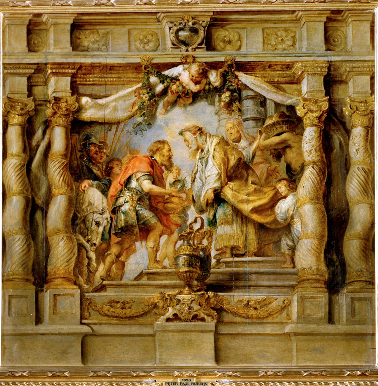 Abrahan nabízí desátky knězi a králi Melchisedechovi ze Salemu (malba na dřevě) od Peter Paul Rubens