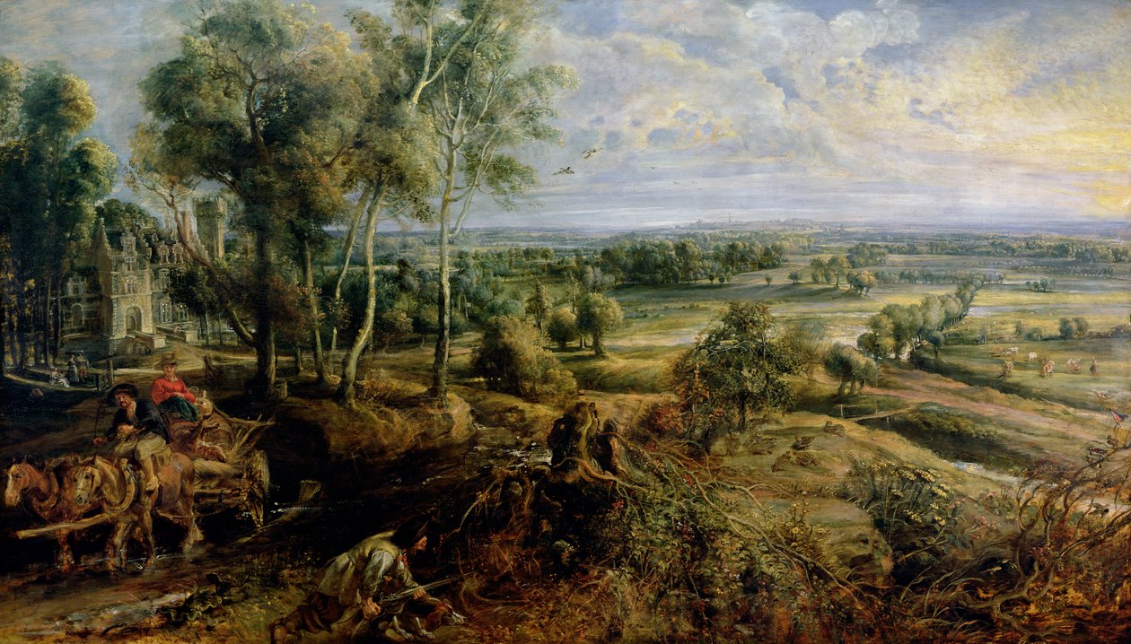 Podzimní krajina s výhledem na Het Steen v časném ránu, kolem roku 1636 od Peter Paul Rubens