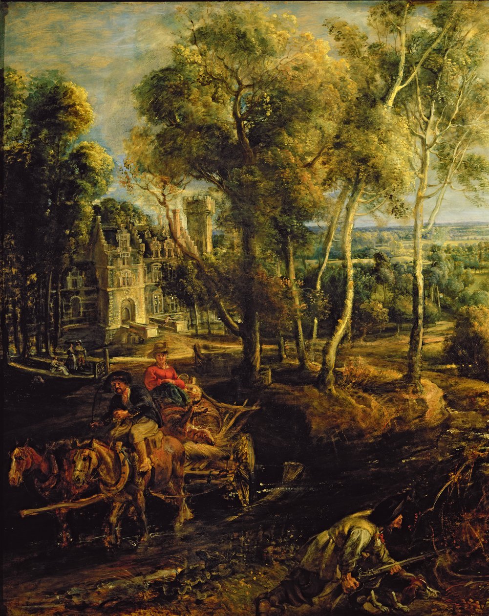 Podzimní krajina s výhledem na Het Steen v časném ránu, c.1636 olej na panelu detail 211075 od Peter Paul Rubens