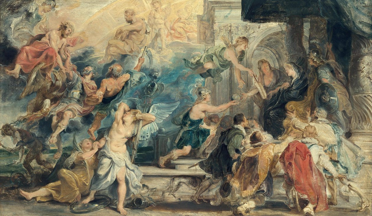 Apoteóza Jindřicha IV. a prohlášení Marie de’ Medici za regentku (skica k cyklu o rodu Medici) od Peter Paul Rubens