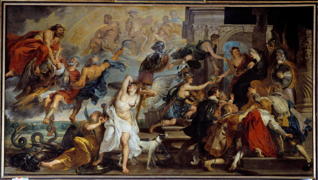 Apoteóza Jindřicha IV. (1553-1610) a vyhlášení regentství Marie Medicejské (1573-1642) v roce 1610. Obraz Pierre Paul (Pierre-Paul) Rubens (nebo Peter Paul nebo Petrus Paulus) (1577-1640), Vlámská škola od Peter Paul Rubens