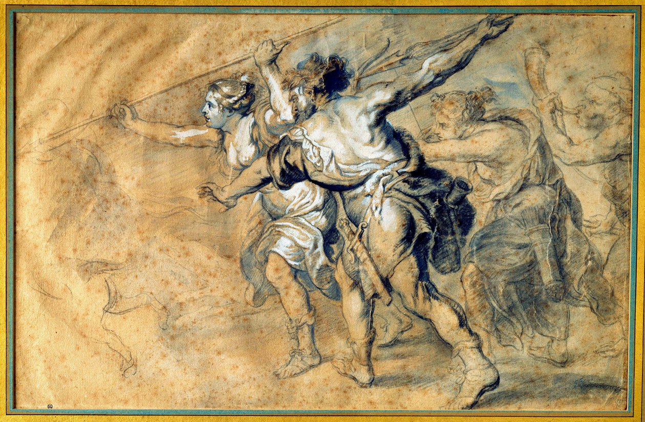Atalante a Meleagre. Kresba Pierre Paul (Pierre-Paul) Rubens (nebo Peter Paul nebo Petrus Paulus) (1577-1640) Ec. Podvod od Peter Paul Rubens