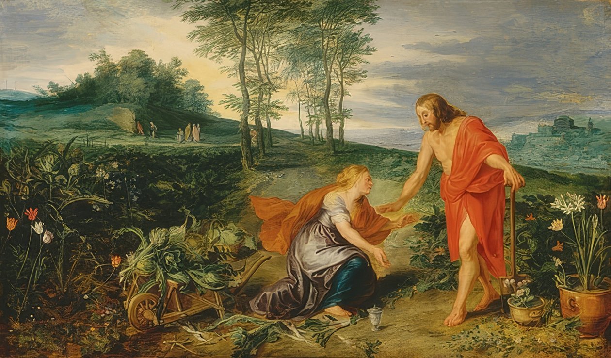 Kristus se zjevuje Marii Magdaleně o velikonočním ránu (Noli me tangere). Kolem roku 1626 od Peter Paul Rubens