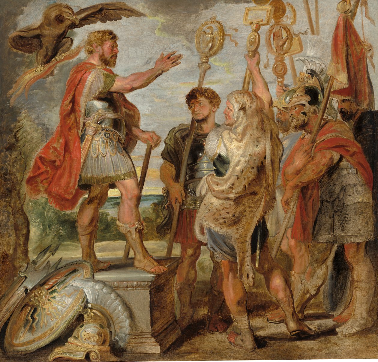 Decius Mus Addressing the Legions, kolem 1616 (olej na sololitu, přeneseno ze dřeva a plátna) od Peter Paul Rubens