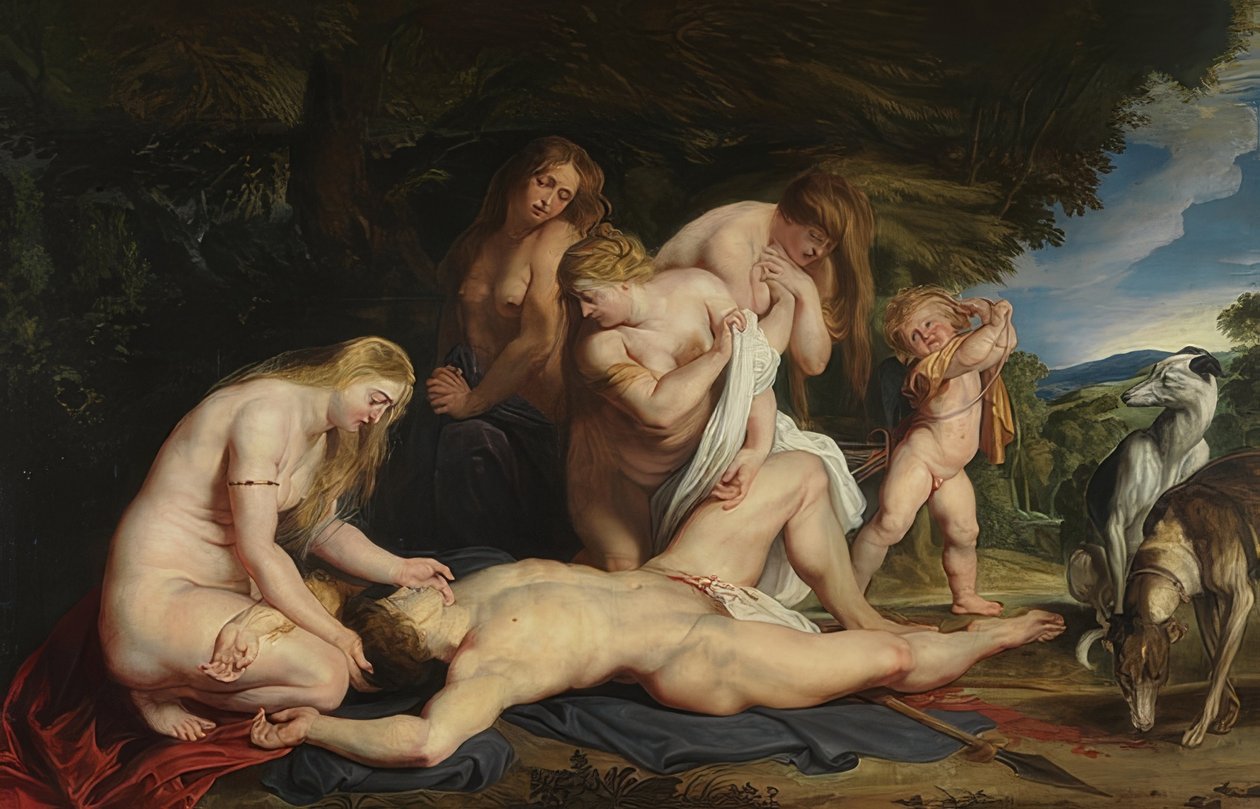 Smrt Adonise (Venuše truchlí nad Adonisem). Kolem roku 1614 od Peter Paul Rubens