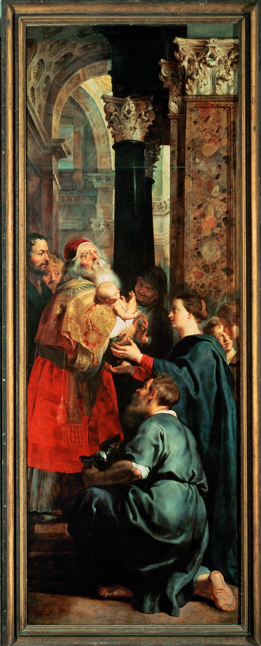 Sestup z kříže, pravý panel: Obětování v chrámu (malba) od Peter Paul Rubens