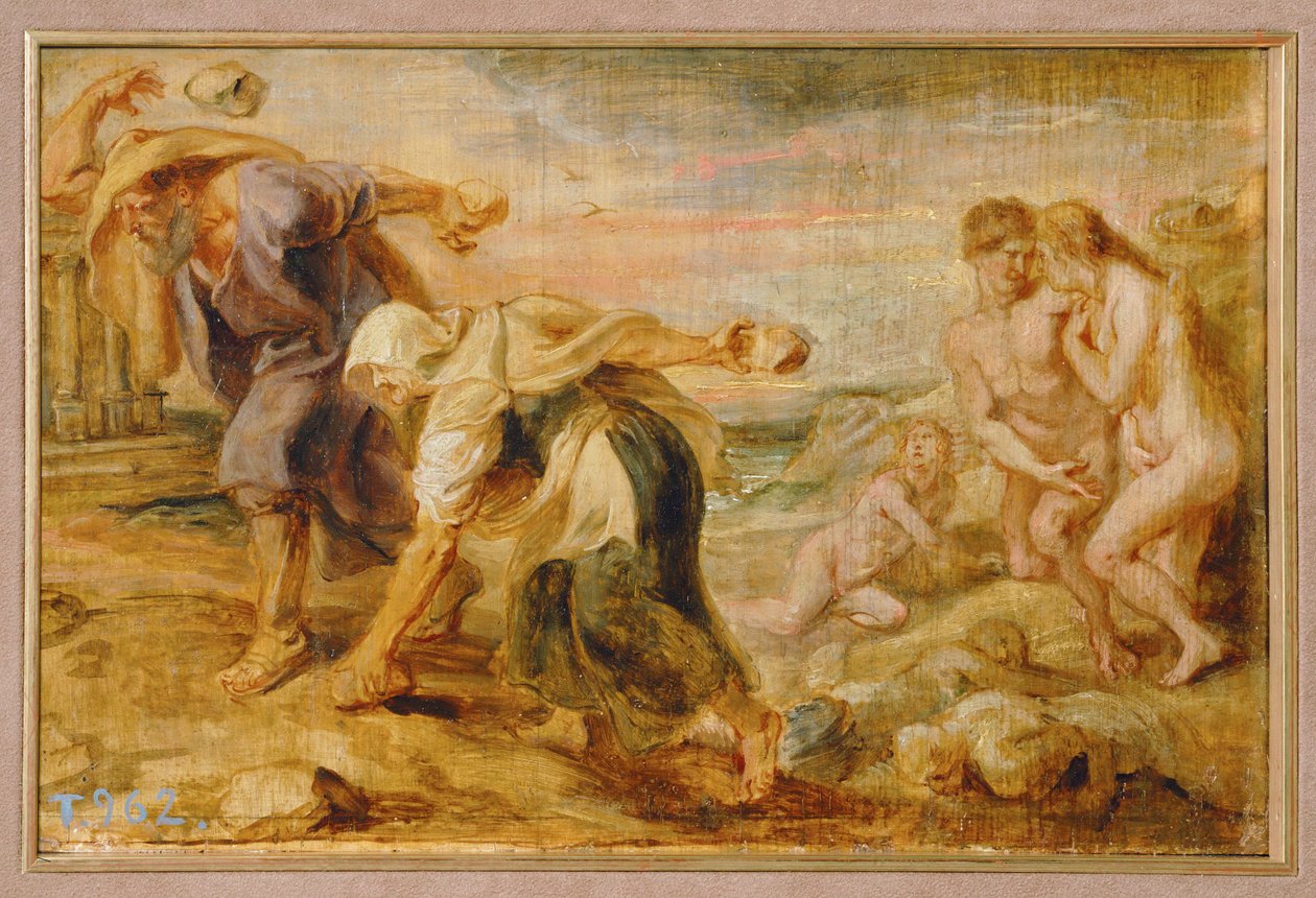 Deukalión a Pyrrha, stvořitelé lidstva po první potopě (malba na dřevě) od Peter Paul Rubens