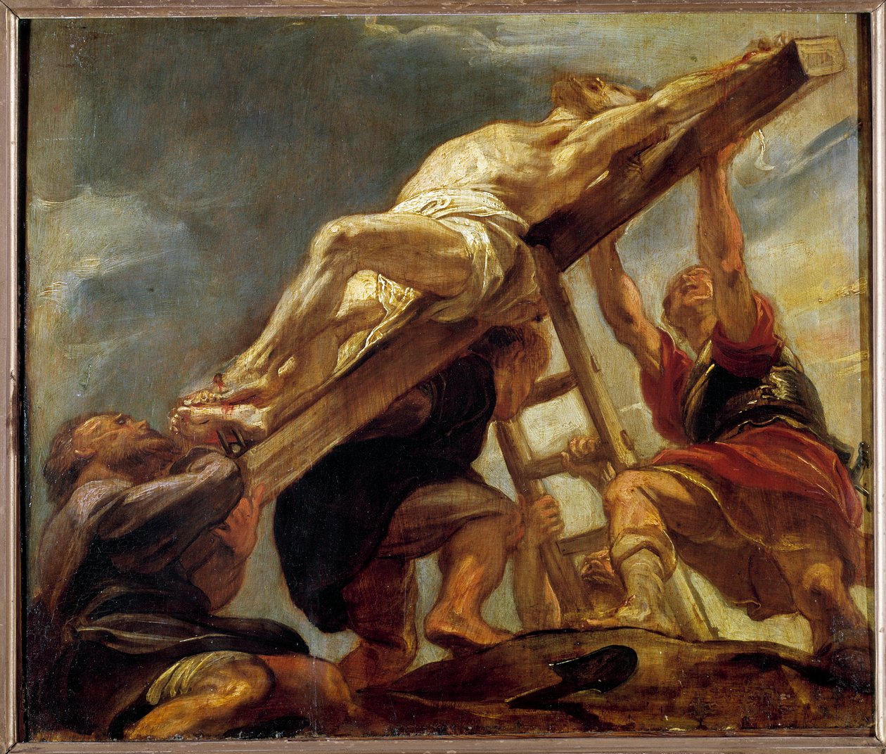 Povýšení kříže (náčrt pro oddělení stropu kostela jezuitů v Antverpách) Malba Pierra Paula (Pierre-Paul) Rubense (nebo Petra Pavla nebo Petruse Pauluse) (1577-1640) 1620 ne. 0,32x0,37 m . od Peter Paul Rubens