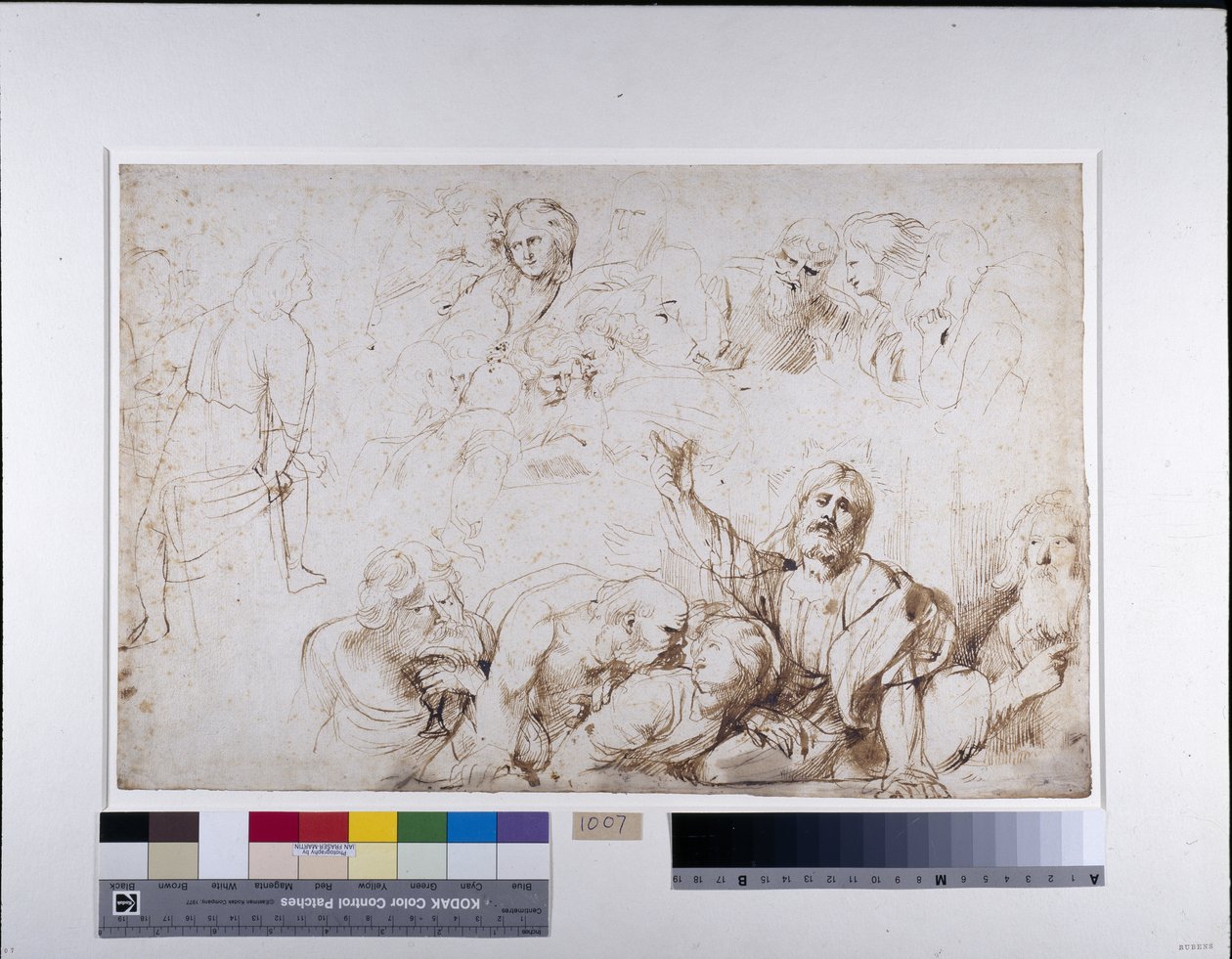 Pět skupin postav pro Poslední večeři (Kristus ohlašující svou zradu) c.1601-04 (pero a inkoust s mytím na papíře) od Peter Paul Rubens