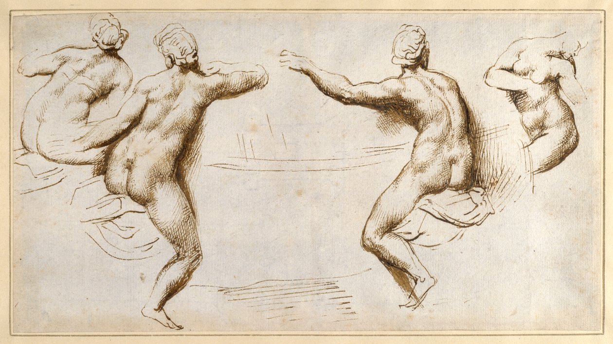 Čtyři ženské akty kolem umyvadla (pero a inkoust na papíře) od Peter Paul Rubens