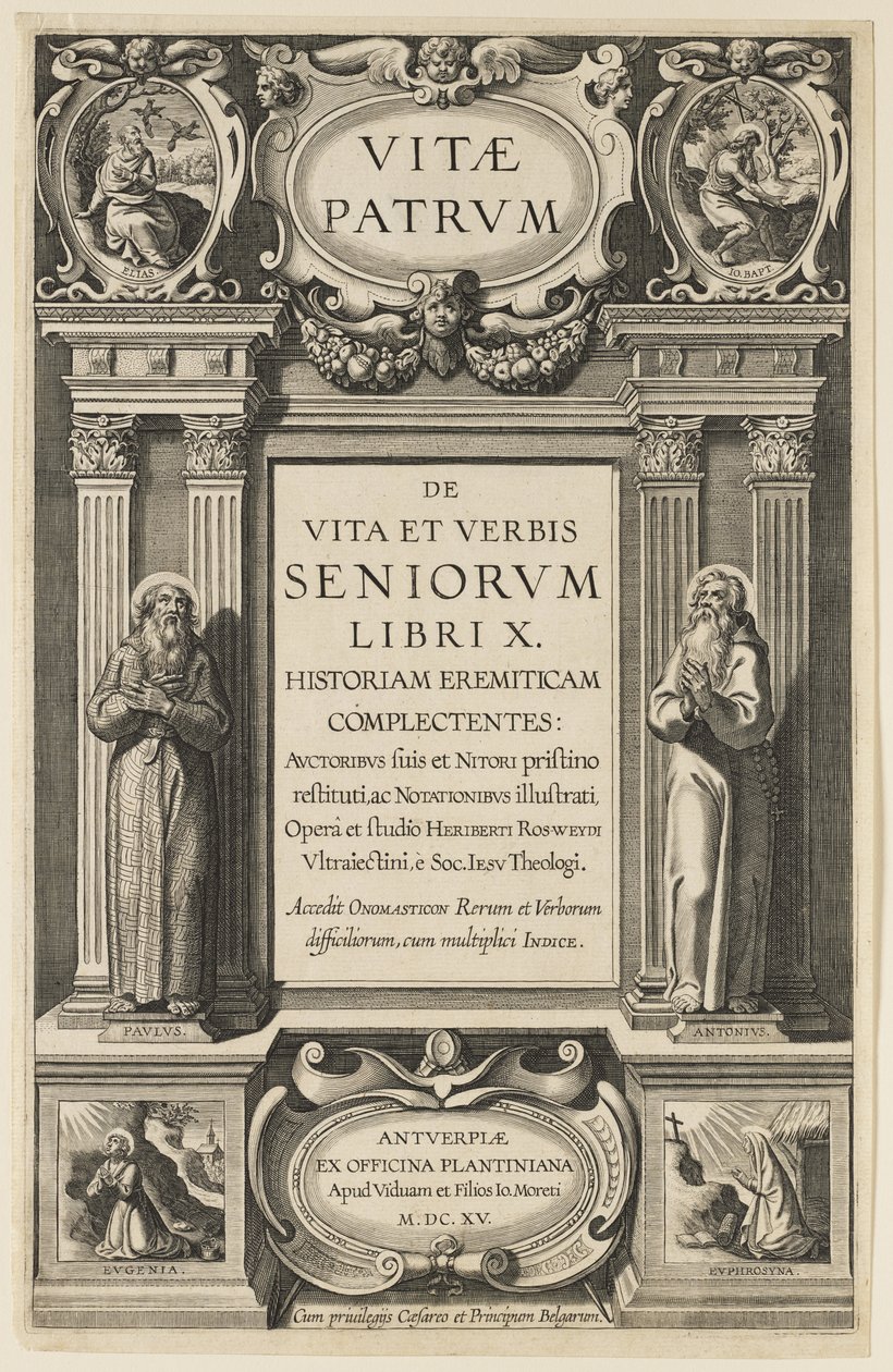 Frontispis pro „Životy otců“ od Heriberta Rosweydeho, vyryl Theodor Galle od Peter Paul Rubens