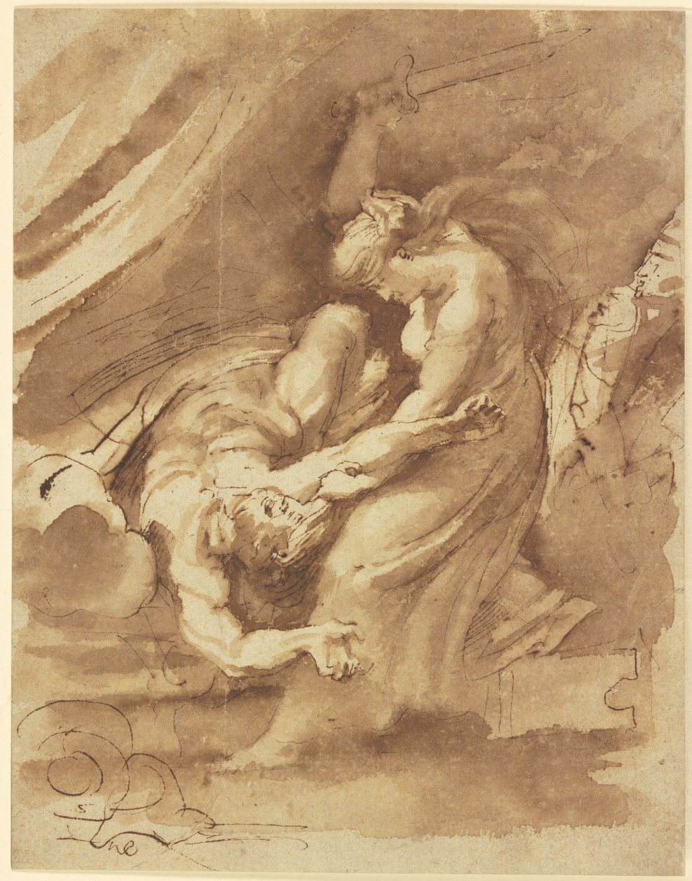 Judita stínající Holoferna, asi 1609-10 (tuš a wash na papíře) od Peter Paul Rubens