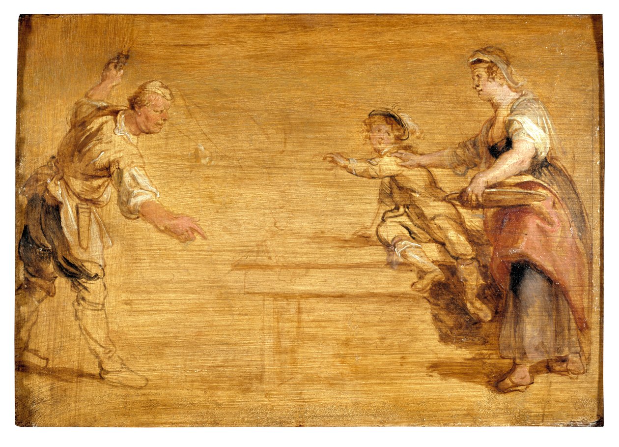 Kuchyňská pokojská, řezník a chlapec kolem stolu (olej na plátně) od Peter Paul Rubens
