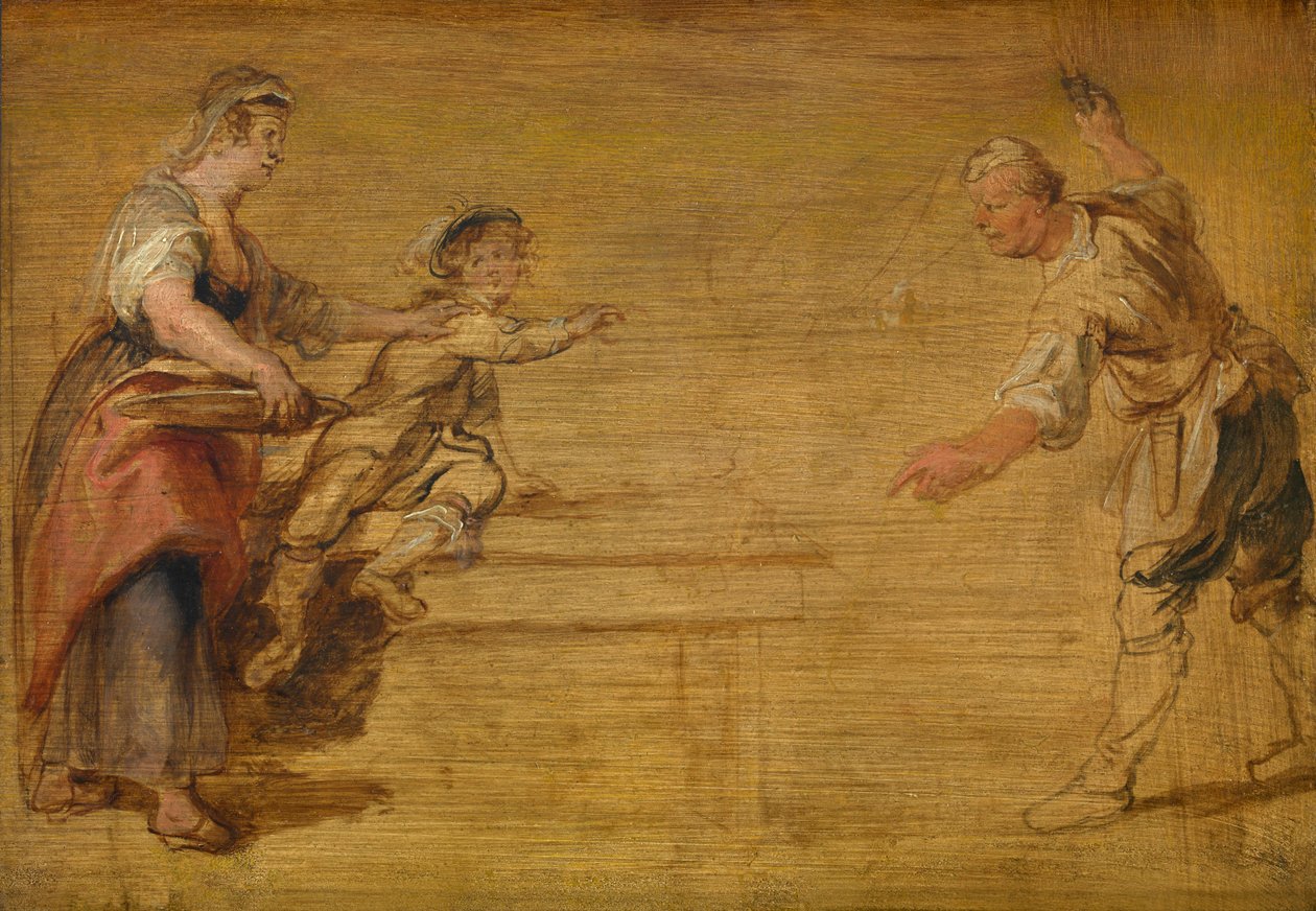 Kuchyňská služka, řezník a chlapec kolem stolu od Peter Paul Rubens