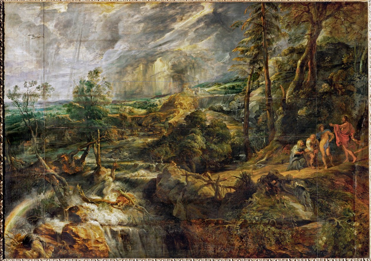 Krajina za bouřky s Filemonem a Baucisem, Jupiterem a Merkurem, asi 1620 (olej na dřevě) od Peter Paul Rubens