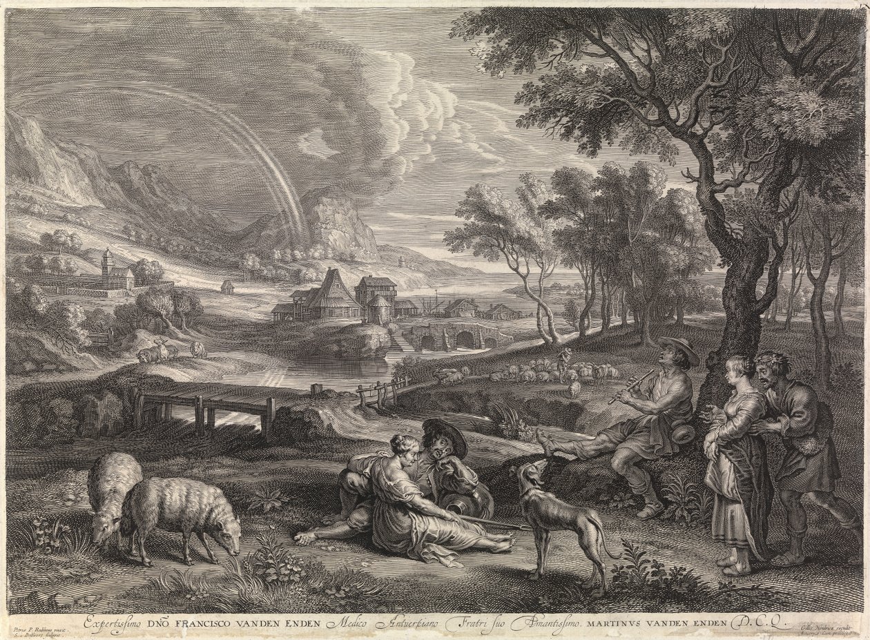 Krajina s duhou a pastýřem (rytina) od Peter Paul Rubens