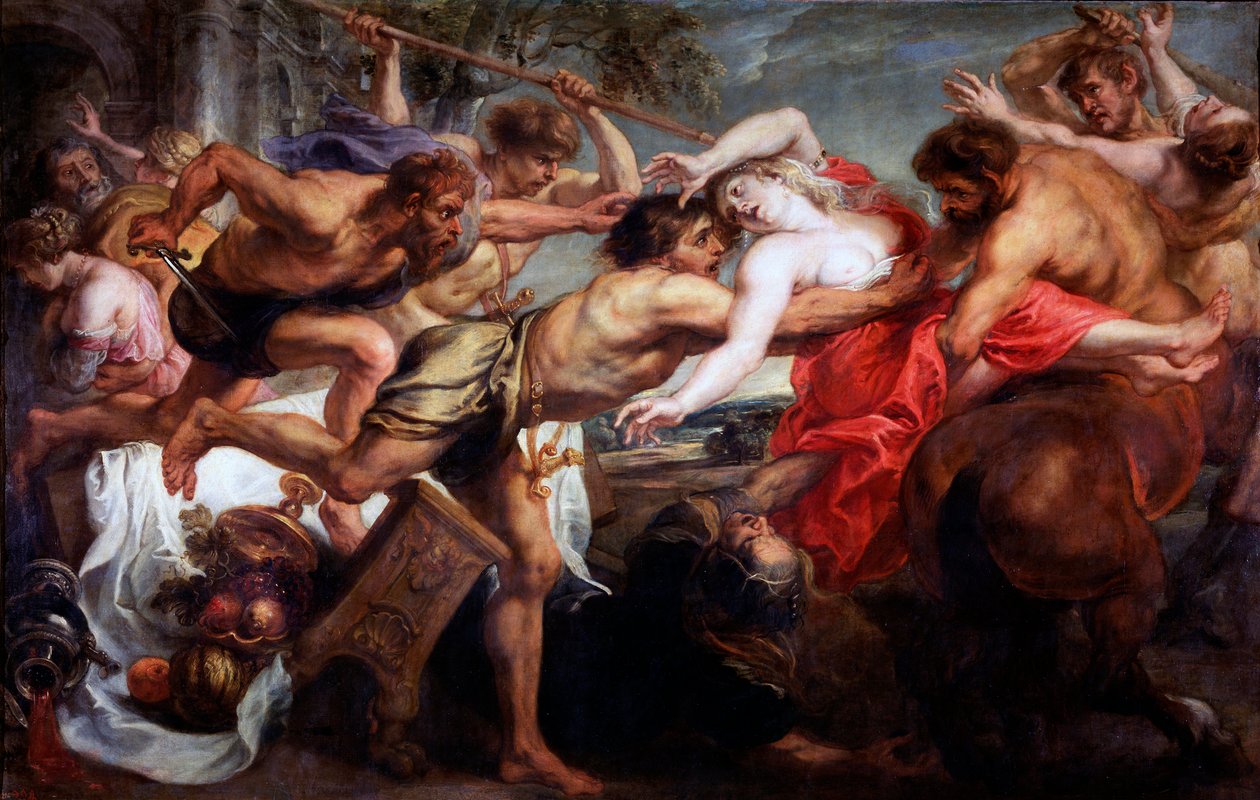 ""The Abduction of Hippodamia"" nebo ""The Lapiths and Kentaurs"" (The Abduction of Hippodamia, or Lapiths and Kentaurs) Malba Pietera Paula Rubense (1577-1640)1636-1638 Rozměr 183x286 cm Museo del Prado, Madrid od Peter Paul Rubens