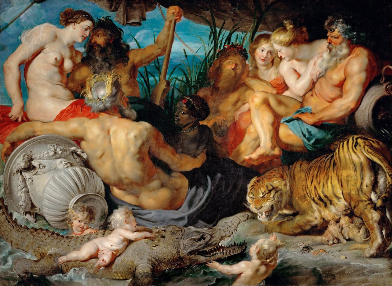 Les quatre fleuves du Paradis (Les quatre kontinenty) - Čtyři řeky ráje (Čtyři světadíly) - Pieter Paul Rubens (1577-1640). Olej na plátně, c. 1615. Rozměr : 208x283 cm. Uměleckohistorické muzeum, Vienne od Peter Paul Rubens