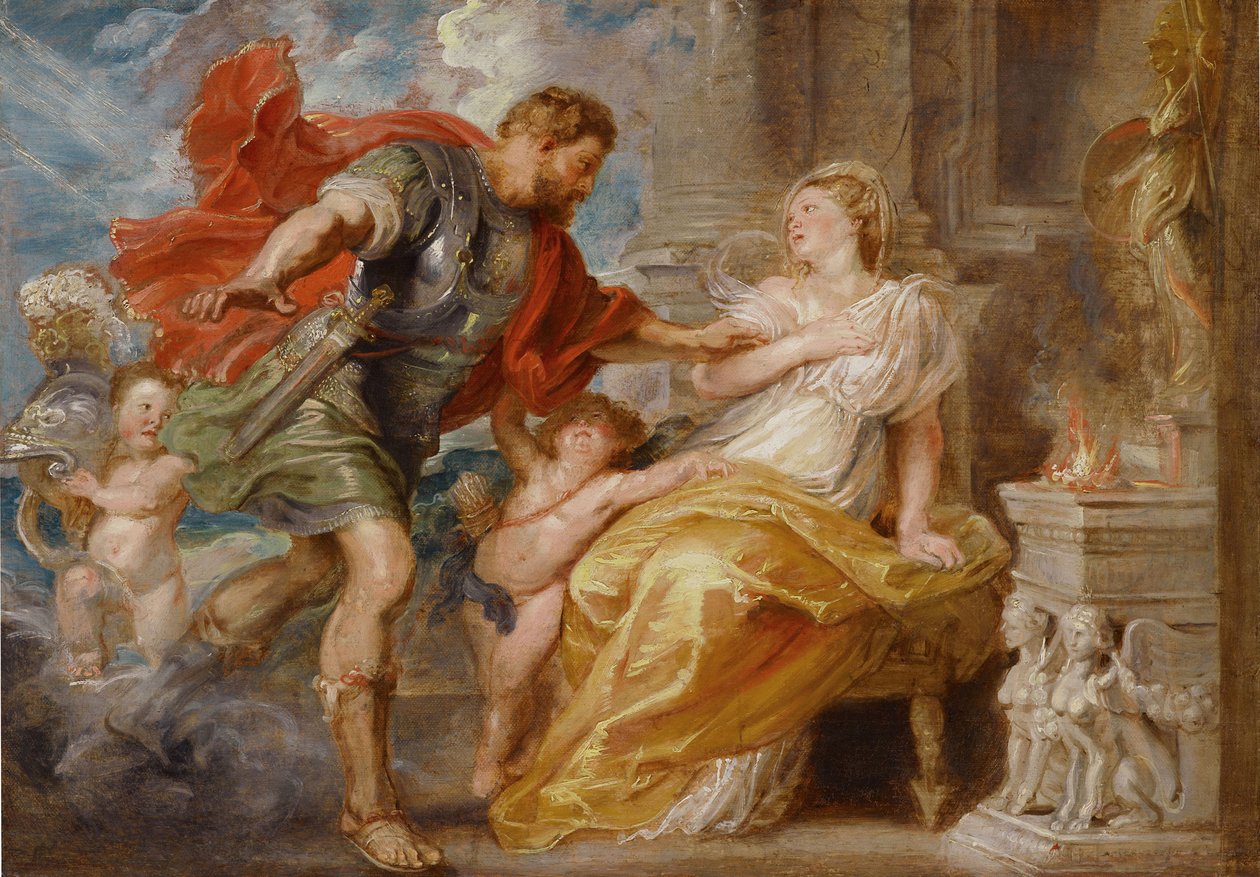 Mars a Rhea Silvia. (někdy zvaná Ilia je matkou dvojčat Rema a Romula). Obraz Petera Paula Rubense (1577-1640), olej na plátně, cca 1616-1617. vlámské umění od Peter Paul Rubens