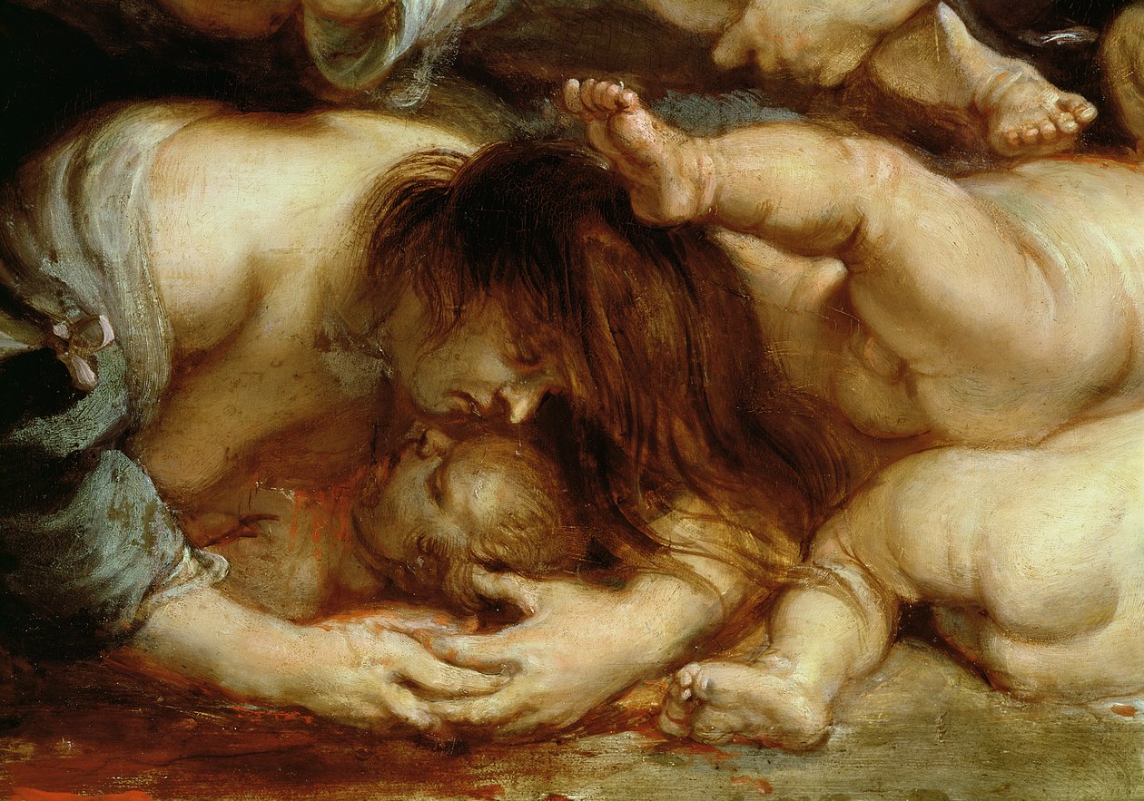 Masakr nevinných, detail matky a dítěte (olej na panelu) od Peter Paul Rubens