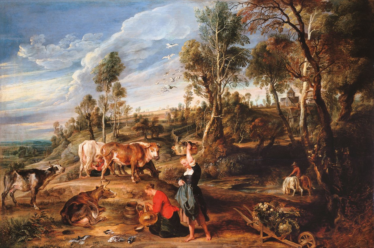 Dojné s dobytkem v krajině, „Statek v Lakenu“ od Peter Paul Rubens